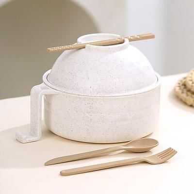 Ciotola per ramen al microonde, grande capacità, set di ciotole per noodles istantanei con coperchio colino, materiale ecologico in paglia di grano, stoviglie da cucina resistenti per pasti con zuppe