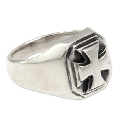 Maltese Cross,'Men's Handcrafted Sterling Silver Signet Ring'