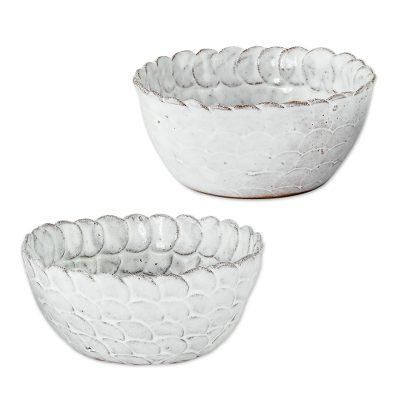 White Scales,'Hand Crafted Small White Ceramic Bowls (Pair)'