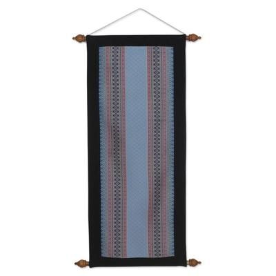 Cotton wall hanging, 'Enchanted Blue Garden'