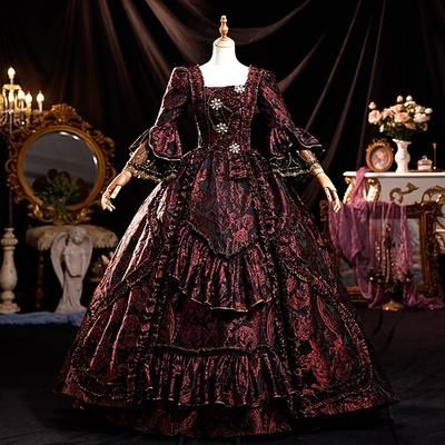 Vintage Rococò Rinascimento Maxi Vestito Normale A sbuffo Principessa Sposa Pieghettato Con Volant Principessa Girocollo Costume Per donna Halloween Carnevale Mascherata Feste Halloween Performance