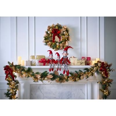 38"H Posable Christmas Elf by BrylaneHome in Red Black White Figurine