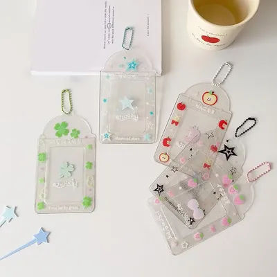 Doux INS porte-carte Photo porte-carte Photo paillettes manchon de carte Transparent mignon bricolage dessin animé porte-clés Photo couverture manches