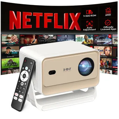 XGODY Projector Gimbal N6 PRO Netflix Official 4K 32GB FHD Projector Voice Control 26000 Lumens Dual WiFi6 BT5.0 Home Theater