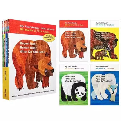 4 Books English Picture Books Children Mini Story:Brown,Panda,Baby,Polar Bear,What Do You See?Eric Carle Kids Toy Book