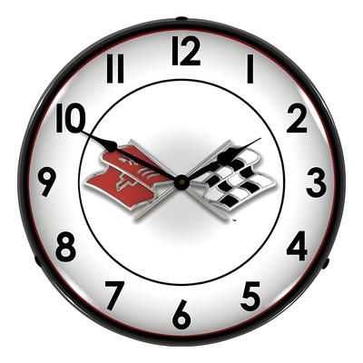 Collectable Sign and Clock Corvette Flags Backlit Wall Clock