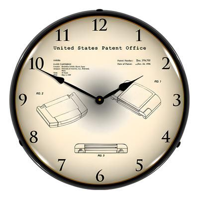 Collectable Sign and Clock 1995 Nintendo 64 Game Cartridge Patent Blueprint Backlit Wall Clock