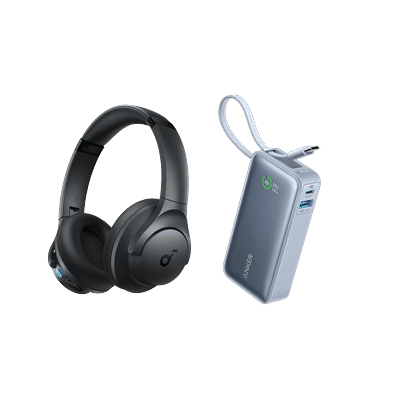Anker Nano Power Bank (30W, Built-In USB-C Cable) + soundcore Q11i |Wireless Over-Ear Bluetooth Headphones