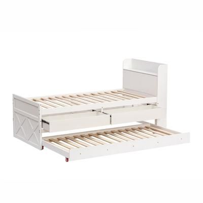 Letto per bambini in legno bianco 90×190 cm con cassetti