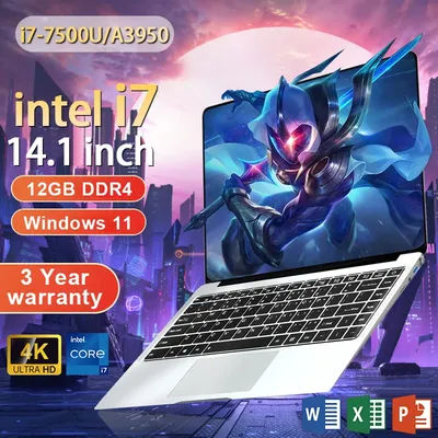 2025 Office Laptop Windows 11 intel core i7-7500U/intel Atom x7 A3950 14.1" Notebook Computer PC 1920*1080P 12GB RAM 1/2TB SSD