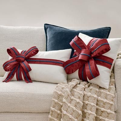 Christmas Retro Bow Pillow - Square - Grandin Road
