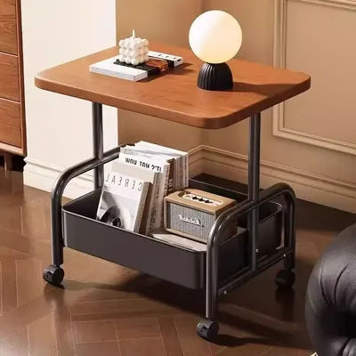  Rolling Laptop Desk & Storage Table - Double-Tier Mobile Stand with Basket, Perfect as Sofa Side Table or Bedroom Nightstand