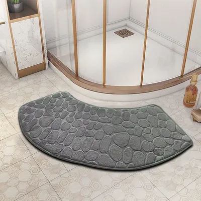 Bathroom Mat Curve Foot Mat Pebble Emboss Carpet Curved Bath Mat Non-Slip Absorbent Bathroom Floor Toilet Mat Curved Shower Mat