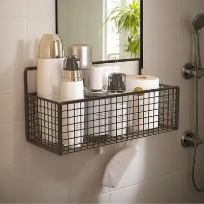 Shower Caddy Basket Bathroom Accessories No Drilling Adhesive Shower Wall Shelf Rustproof Bathroom Shower Storage Organizer
