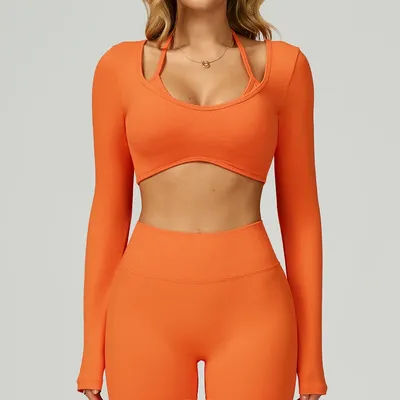 Seamless Yoga Long Sleeved Women Shirts Sportswear Women's Gym Top Fitness Sports Crop Top Ribbed Female Fast Dry Yoga Clothing