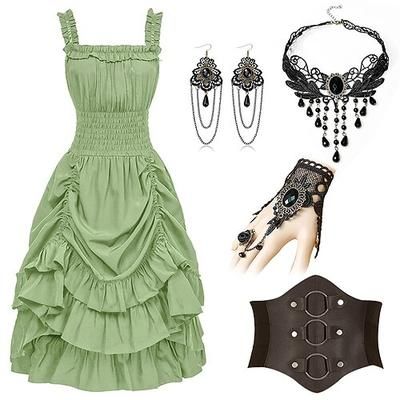 Gotico Rinascimento Steampunk Vestito Set di accessori Ragazza gotica Costume Per donna Fantasia Halloween Carnevale Performance Feste Fiera Rinascimentale Adulti Vestito Orecchini Collana