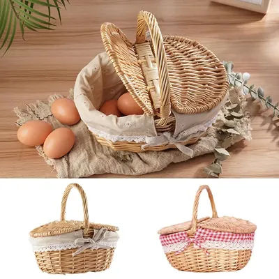 Panier de pique-nique en osier avec poignée, panier de rangement tissé en saule pour pique-nique, Camping en plein air, panier de fruits, conteneur