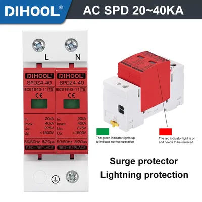 Surge Protector AC 275V SPD 2P 20KA~40KA Lightning Protection Ground Protection Surge Protective Device