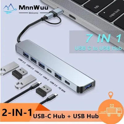 7 In 1 USB-C Hub With 3.0 USB HUB Multi-Port USB HUB Adapter For Laptop Tablet And Phone Type-C Docking Station For Office Work