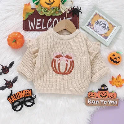 Winter Halloween Pumpkin Knitted Newborn Baby Boys Girls Sweaters 1-3Y Infant Knitwear Pullovers Long Sleeve Toddler Jumpers Top