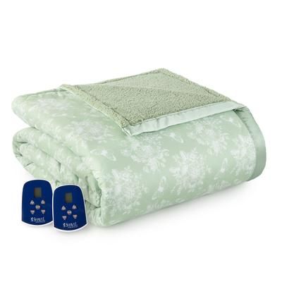 Micro Flannel Sherpa Electric Blanket by BrylaneHome in Toile Celedon (Size QUEEN)