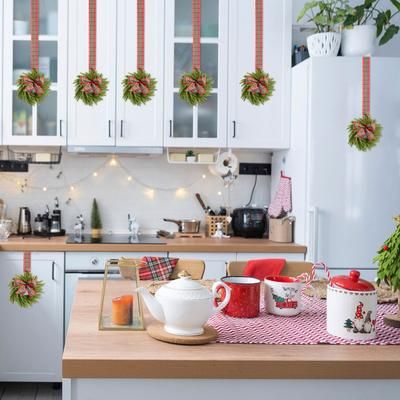 7" Mini Wreaths, Set of 8 by BrylaneHome in Plaid