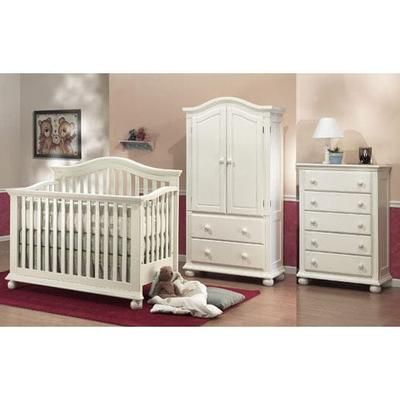 Sorelle Vista 3 Piece Nursery Set in French White - Crib, 5 Drawer Dresser & Armoire