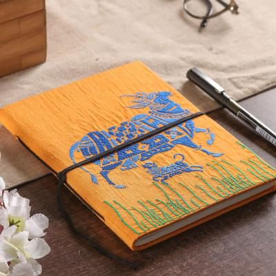 'Folk Art-Inspired 58-Page Handmade Paper Journal from India'