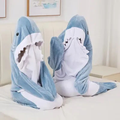 Couverture à carreaux de requin portable, peluche douce et chaude, pyjama, Animal mignon, sac de couchage, couverture en flanelle, accessoire pour la maison
