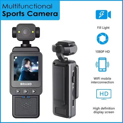 Action Camera 1080P WiFi Fill Light Pocket Camera Sports Mini POV Camcorder for Travel Vlogging Audio Video Recording