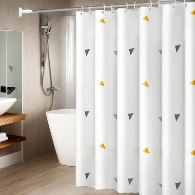 Yellow triangle pattern simple abstract minimalist modern bathroom dry wet separation PEVA material waterproof shower curtain