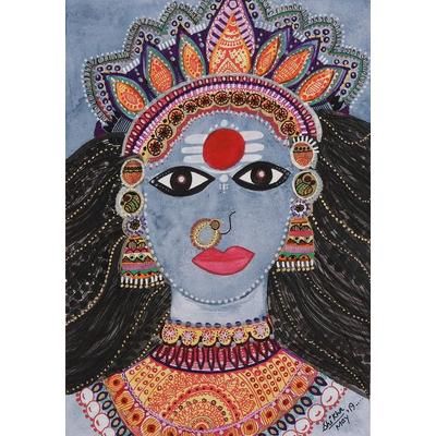 Parvati Roop (Form),'Hindu Folk Art Painting of Parvati from India'