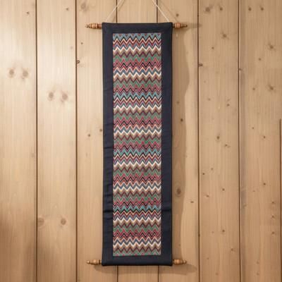 'Thai-Made Naga-Patterned Cotton Wall Hanging with Wood Rods'