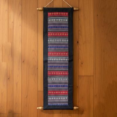 'Folk Art-Themed Patterned Cotton Wall Hanging from Thailand'