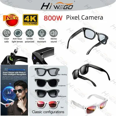 4K AI Smart Glasses 8MP HD Camera Video Bluetooth Call Intelligent Translation 270mAh Battery Voice Assistant Music Sunglasses
