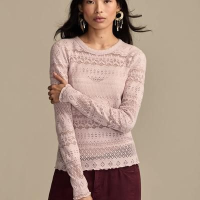 Lucky Brand Lace Crew Neck Top - Women's Clothing Tops Tees Shirts in Sepia Rose, Size S