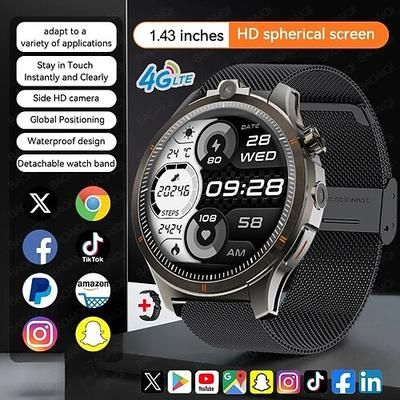 LW9 Orologio intelligente 1.43 pollice Orologio da Corsa Fitness Smartwatch Bluetooth 4G Monitoraggio della temperatura Contapassi Promemoria chiamata Compatibile con Android iOS Da uomo GPS Standby