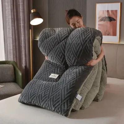 Couette en laine d'agneau super chaude, couverture en coton épaissi, double face, velours doux, extra large, hiver