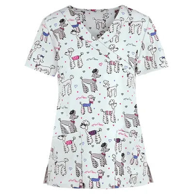 Pull imprimé à manches courtes pour femmes, haut Slim décontracté, à la mode, uniforme d'infirmière, nouvelle collection printemps et été 2024