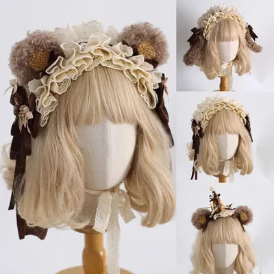 6 Stlyes Lolita Handmade Chocolate Animal Cute Ear Headband Sweet Birthday Bear Hair Accessory Coffee Cake Bow KC Hat