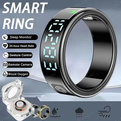 SR08 anneau intelligent avec boîte de chargement pour hommes femmes écran d'affichage LED contrôle des gestes moniteur de santé 5ATM anneaux de sport étanches