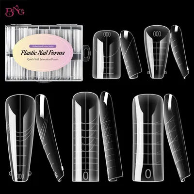 BNG 140 pièces carré double ongles formes Poly ongles Gel couverture complète ongles moules 14 tailles pour Extension d'ongle Flexible en plastique souple