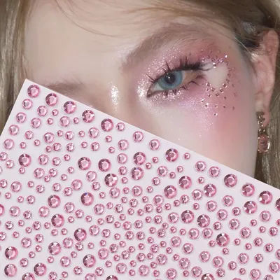 1Pcs 3D Sakura-Pink Face Diamond Tattoo Sticker Adhesived Crystal Jewelry Gem Decals for DIY Phone Case,Craft,Clothes,Doll Decor