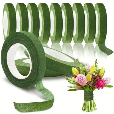10 pieces of floral tape for bouquet packaging, green paper adhesive for artificial flowers and plant stems, DIY making and fini