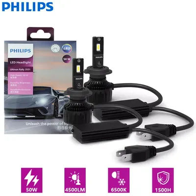 Philips LED H4 H7 H11 Ultinon rallye 3551 9005 9006 9012 lumière de voiture 100W 9000LM 6500K blanc haute Lumen Watt LED lampes automobiles