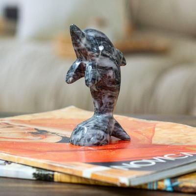 True Sea,'Artisan-Made Dolphin-Themed Blue-Palette Marble Figurine'