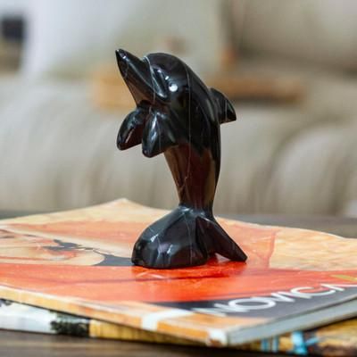Mystic Sea,'Inspirational Dolphin-Themed Dark-Palette Marble Figurine'