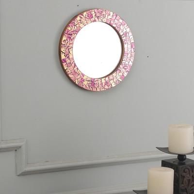 'Modern Purple and Golden-Hued Glass Mosaic Wood Wall Mirror'