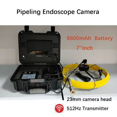 7" 512Hz Transmitter23mm IP68 Video Camera Head 6600mA Pipe Sewer Endoscope Industrial Monitor Drain Pipeline Industrial Camera