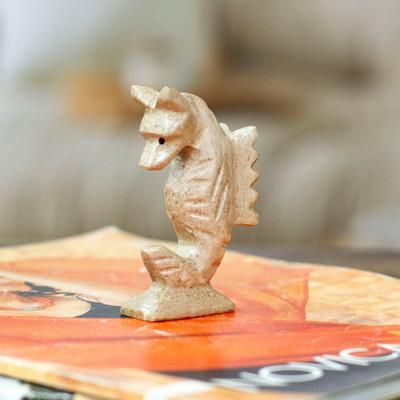 Serenity of Gallantry,'Mexican Handcrafted Seahorse Marble Figurine in Earthy Tones'
